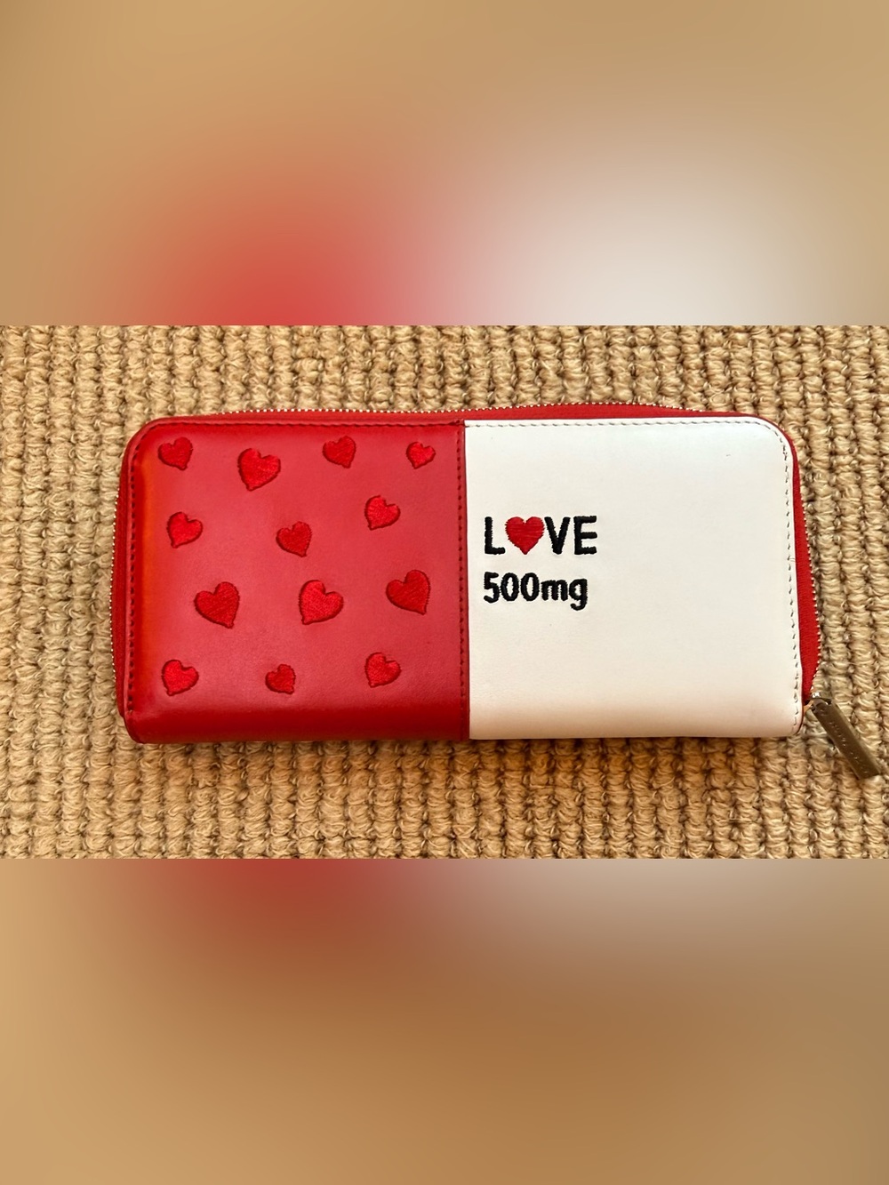 Alice + Olivia Red & White 'LOVE 500mg' Zip Wallet